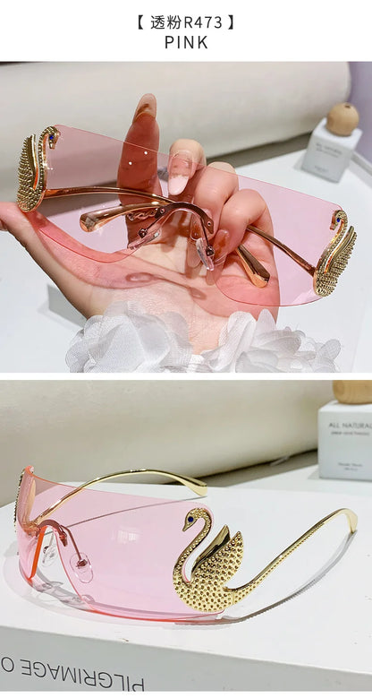 Trendy Y2K 2025 Women's Oversized Rimless Sunglasses Fashion Inlay Gradient Anti-Reflective UV400 Sun Shades Eyewear Gafas