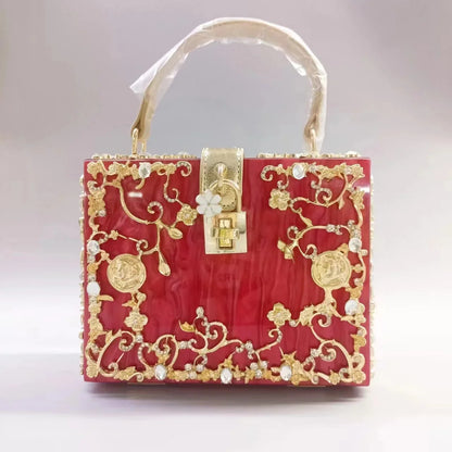 Luxury Designer Shimmer Acrylic Box Glitter Rhinestones Diamond Evening Bag Wedding Party Clutch Purse Shoulder Messenger Bag