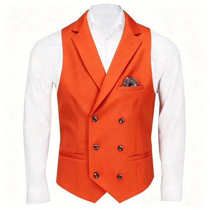 Men Vest Black Solid Double Button With Lapel Waistcoat For Business Wedding Party Banquet Prom Daily Casual Men Suit Vest