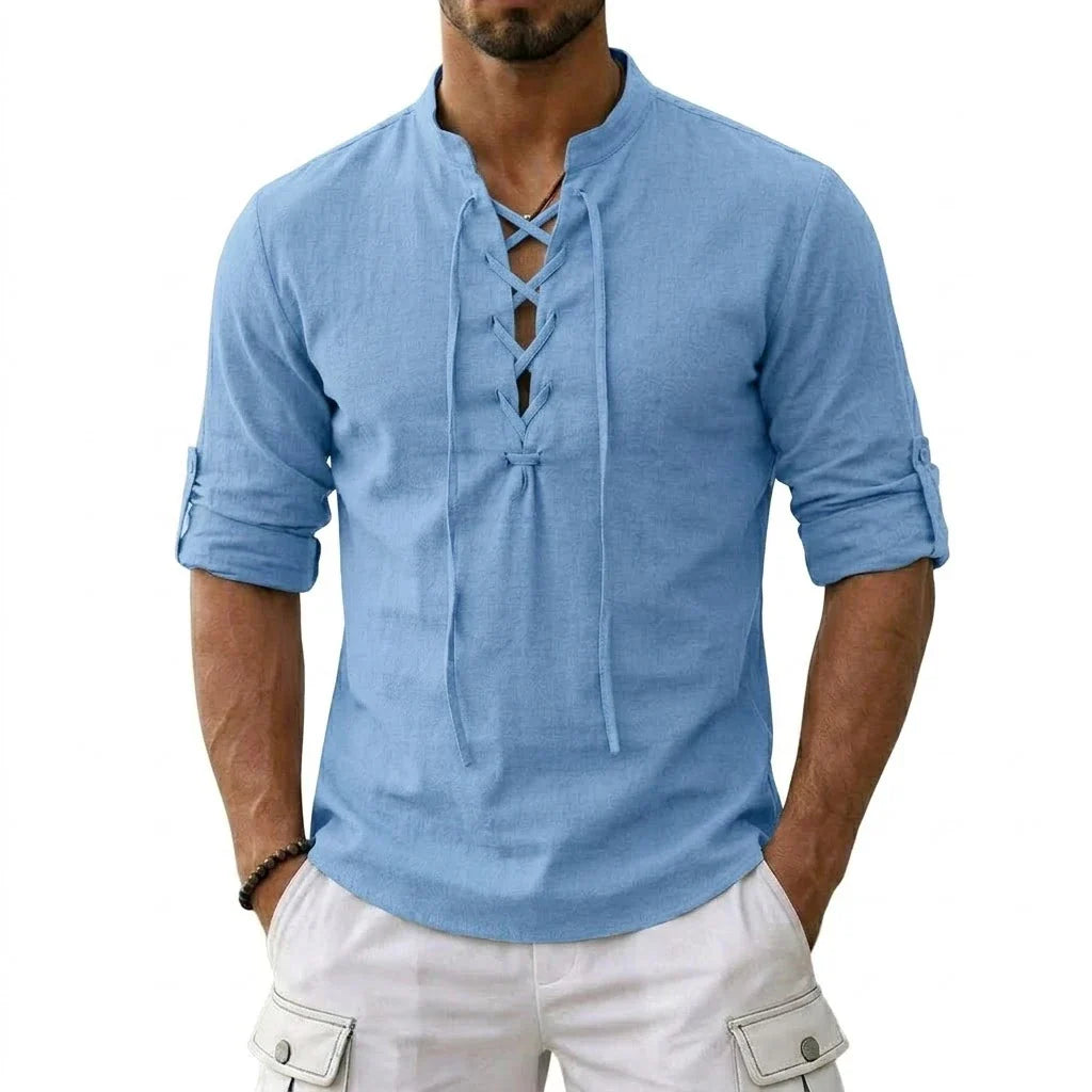 Men's Long Sleeved Linen T-Shirts Medieval Vintage Viking Top Cotton Shirts Men Halloween Costume Breathable Tops Yoga Shirts