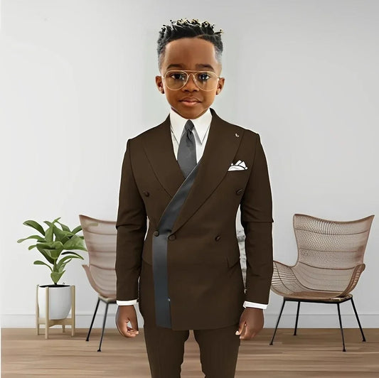 Fashionable Design Double Breasted Boys Suits 2 Pieces Wedding Tuxedo For Kids Formal Elegant Full Sleeve Children's Suit Set