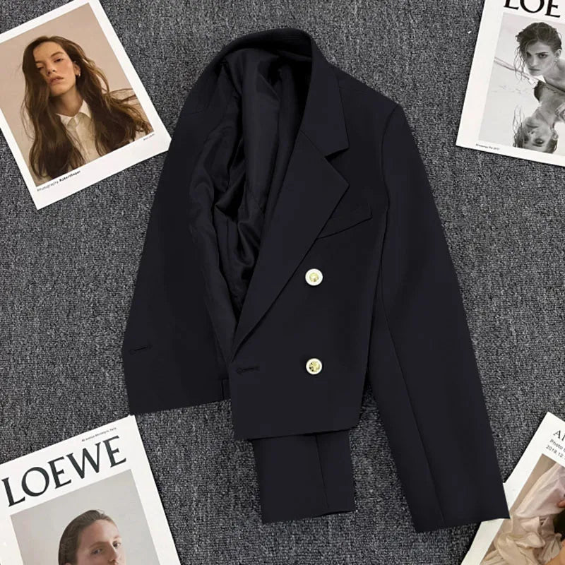 Lucyever Cropped Blazer Jacket Women Korean Fashion Double-Breasted Suit Coat 2024 Autumn New Casual Simple Office Lady Blazers