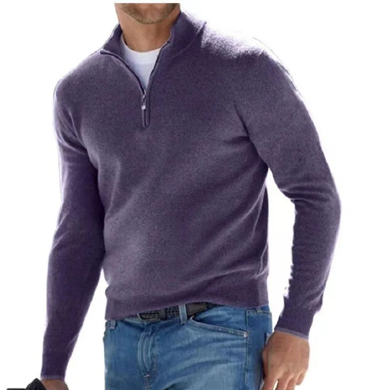 Men's Casual Sweater New V-neck Long Sleeve Pullover Outdoor Work Sweatshirts Autumn Lightweight Half Zipper Sweater Winter Top