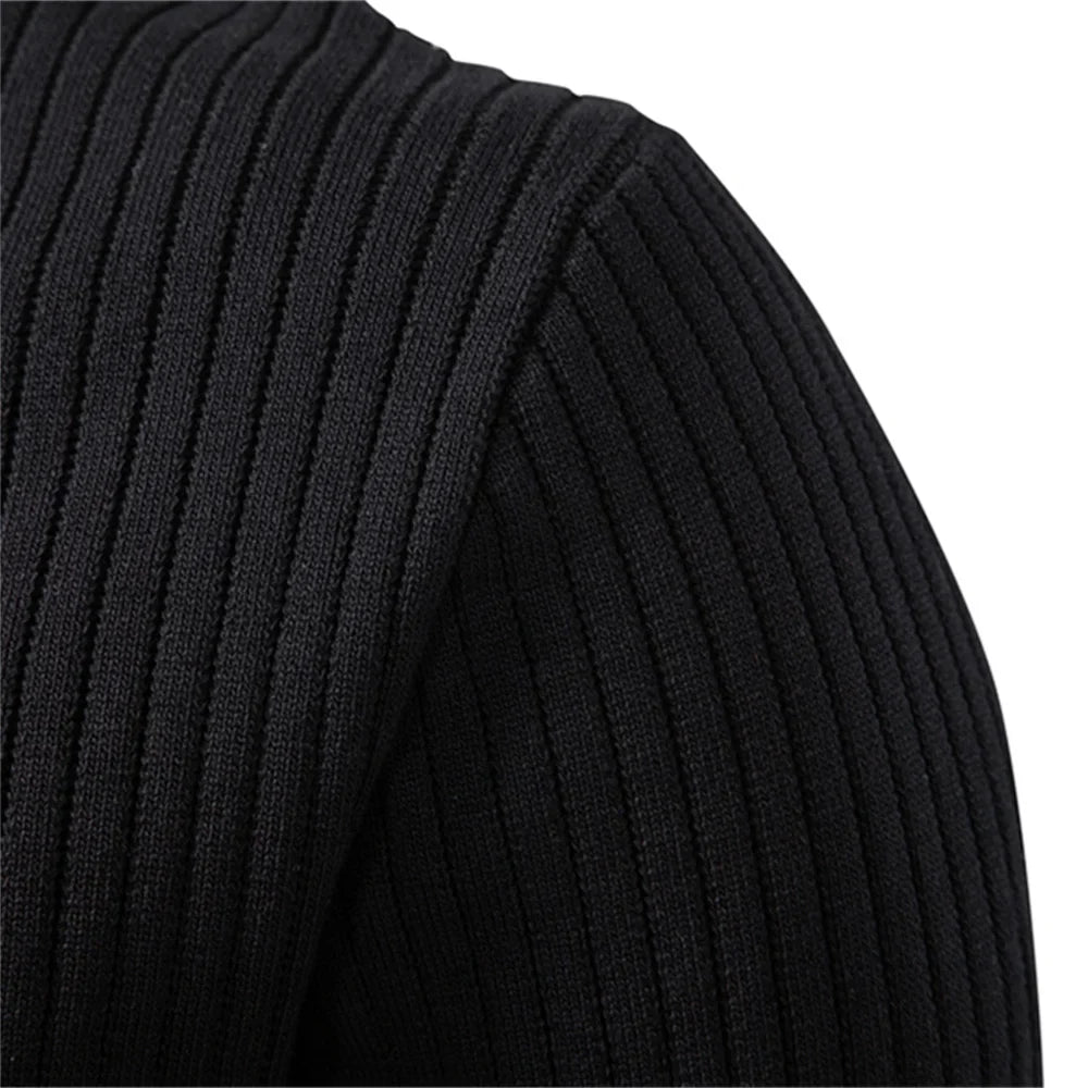 Men's Long Sleeve T-shirt Fall Winter Fashion Knit Slim Fit Polo Sweater Riibed Henry Collar Sweatershirt for Man