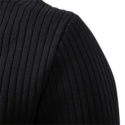 Button Placket Polo Shirt Men Ribbed Stripe Long Sleeve Contemporary Fit Minimalist Autumn Winter Premium Business Top