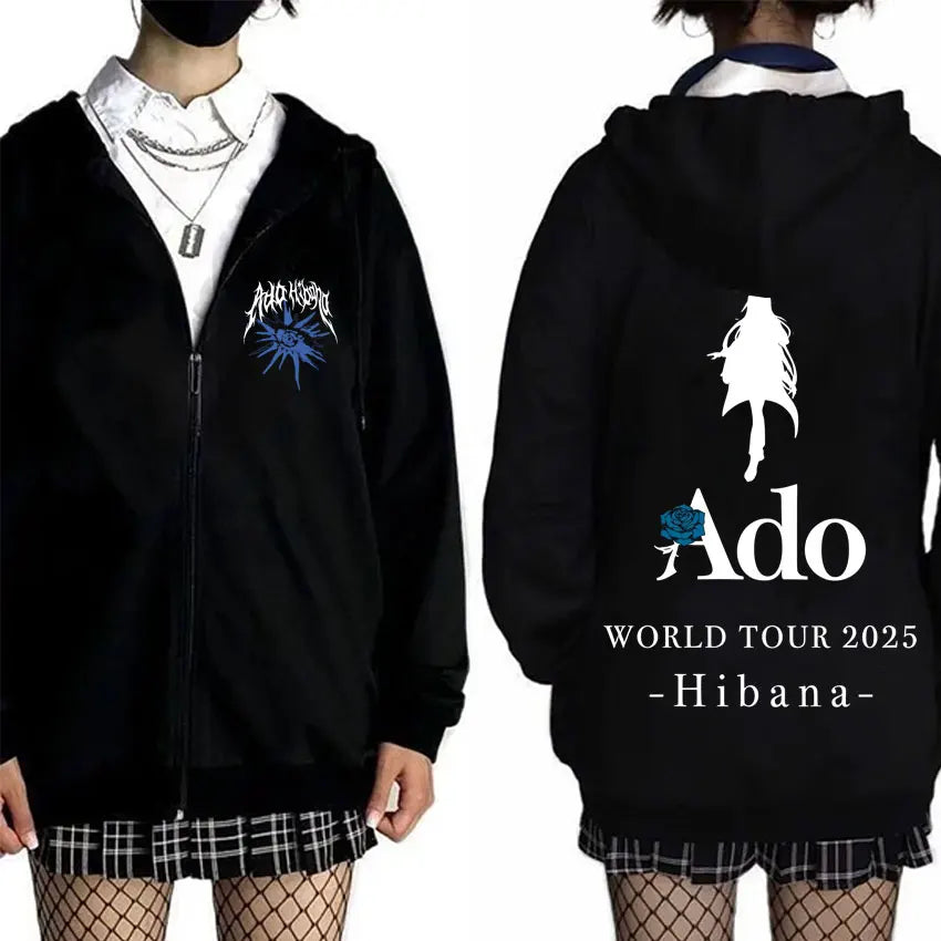 Ado World Tour 2025 Hibana Zipper Hoodie Men Women Clothing Fashion Japanese Style Streetwear Unisex Casual Fleece Zip Up Jacket