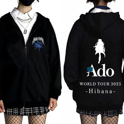 Ado World Tour 2025 Hibana Zipper Hoodie Men Women Clothing Fashion Japanese Style Streetwear Unisex Casual Fleece Zip Up Jacket