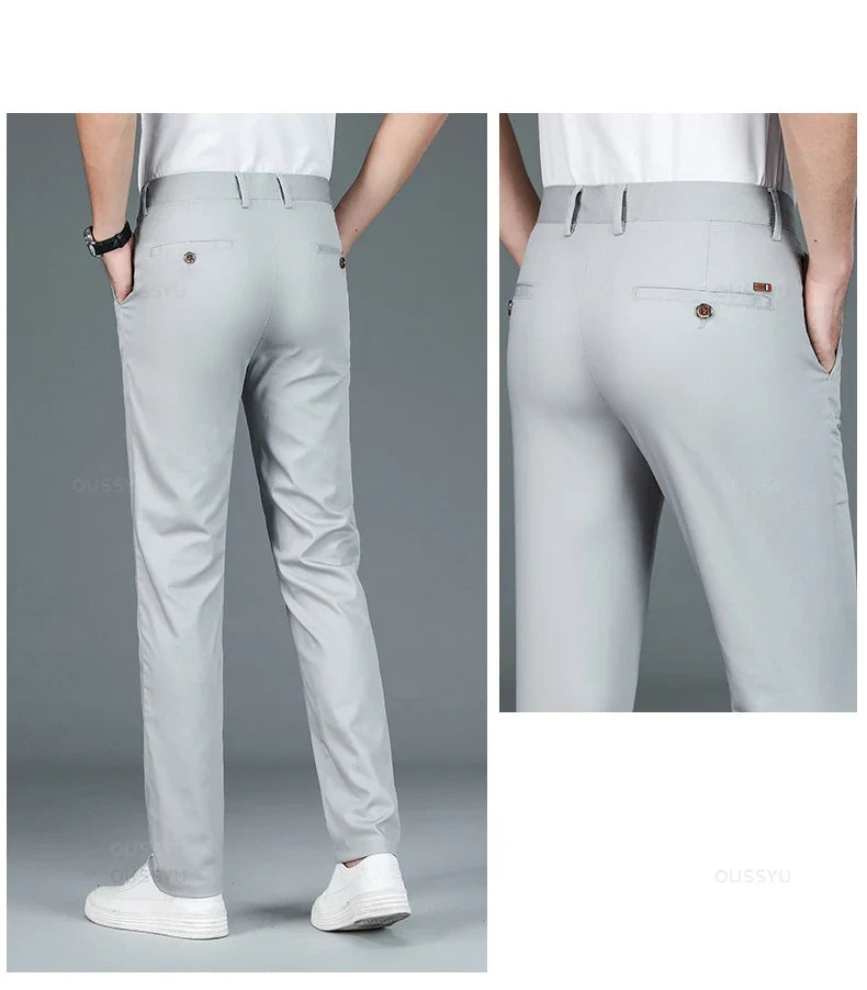 High Quality Luxury Straight Business Suit Pants Men Bamboo Fiber Designer Spring Summer Elegant Casual Long Formal Trouser Male
