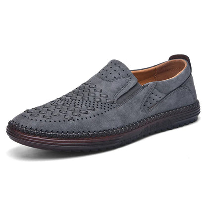 New 2024 Handmade Leather Men Shoes Design Fashion Sneakers Slip On Loafers Summer Mesh Breathable Casual Shoes Men Driving Flat