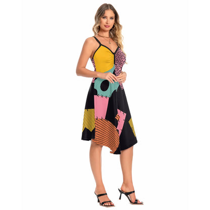Halloween Nightmare Christmas Sally Dress Spaghetti Strap Women's Sexy Backless Dresses Patchwork Vestidos