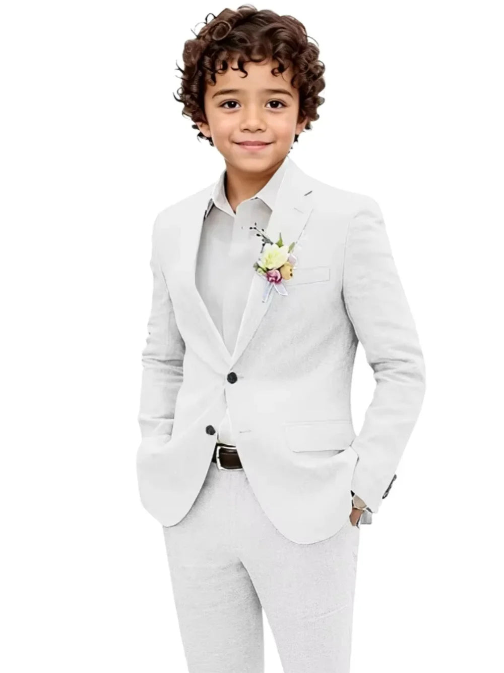 Summer Boys Linen Suit Set 2 Pieces Jacket Pants Beach Wedding Wear Notched Lapel Kids Handsome Tuxedo For Birthday Party 2-20T