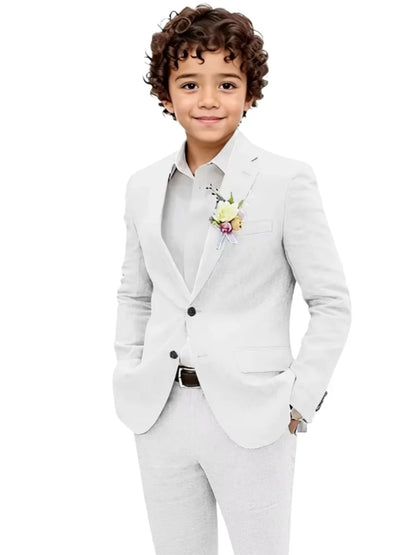 Summer Boys Linen Suit Set 2 Pieces Jacket Pants Beach Wedding Wear Notched Lapel Kids Handsome Tuxedo For Birthday Party 2-20T