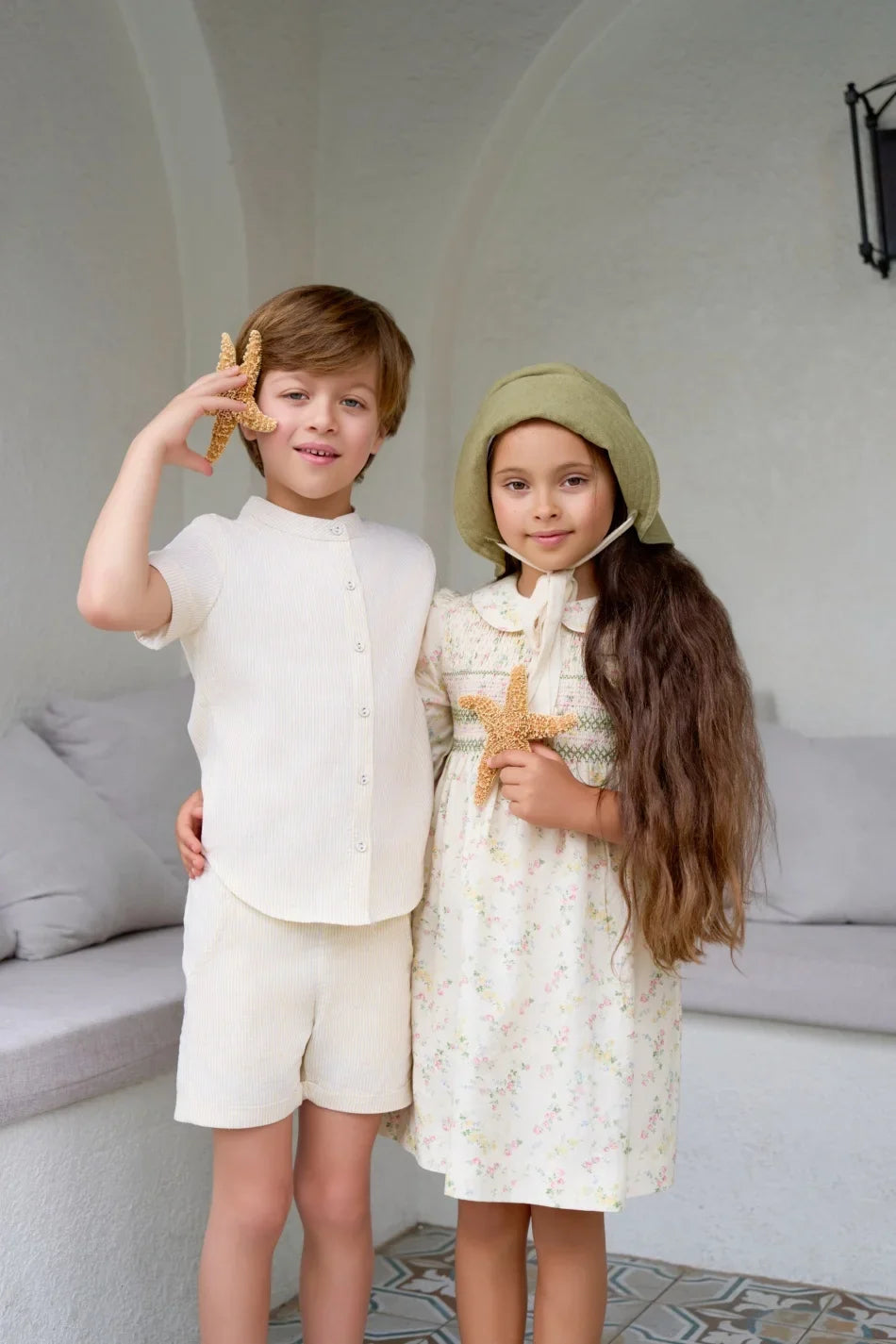 AS SS26 meadow collection pale yellow floral shabbos girls smocking dress pinstripe boys familly match clothes