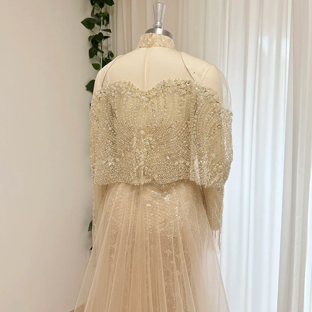 Beaded Mermaid Evening Dress for Women 2026 Elegant High Neck Long Sleeves for Women Wedding Party Gown Customized