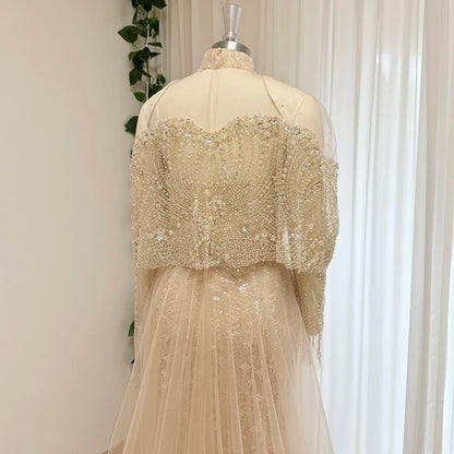 Beaded Mermaid Evening Dress for Women 2026 Elegant High Neck Long Sleeves for Women Wedding Party Gown Customized
