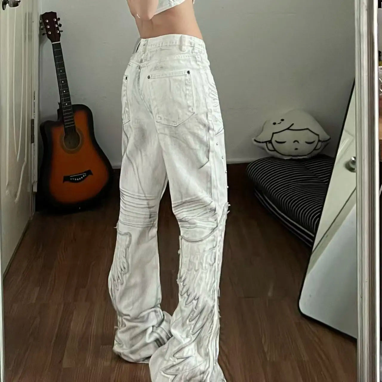 American Retro Hot Girl Tie-Dye Women's High-Waisted Bell-Bottom Pants Slim Ripped New Autumn And Winter Washed Casual Trousers
