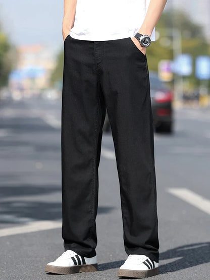 Loose Wide-leg Men's Thin Jeans Lyocell Soft Drape Fabric Comfort Trousers Spring Summer Fashion Brand Washing Denim Pants