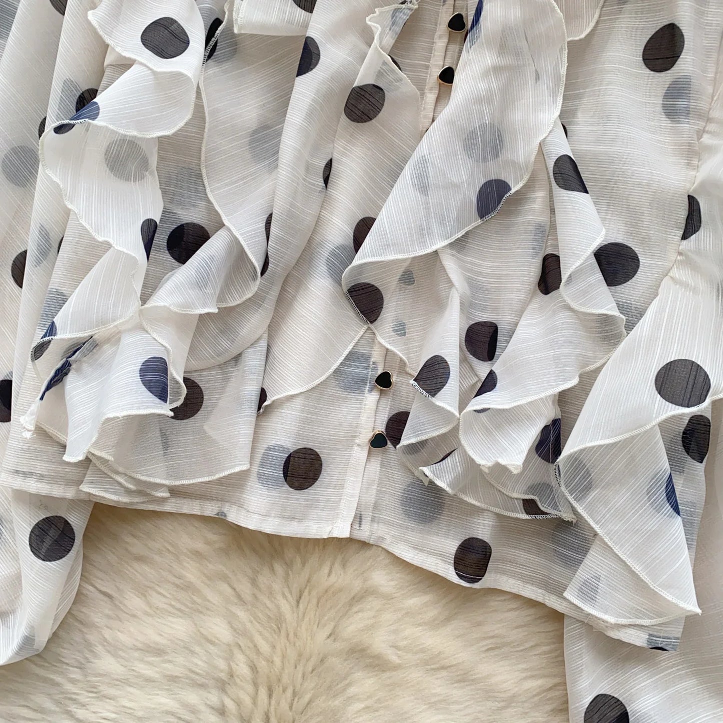 Spring Chiffon Polka Dot Blouse Women Bow Collar Long Lantren Sleeve Fashion Casual Streetwear Basics Loose Thin Tops
