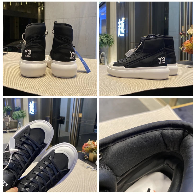 New Fashion High-top Casual Shoes Men Platform White Ankle Boot in Canvas Zipper Ornament Sneaker Boots Handcrafted Man Footwear