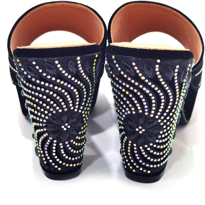 2023 The Latest Italian Design Rotary Rhine-Diamond Floral Thick Heel Platform Women's Comfortable Shoes Bag and Shoe Set