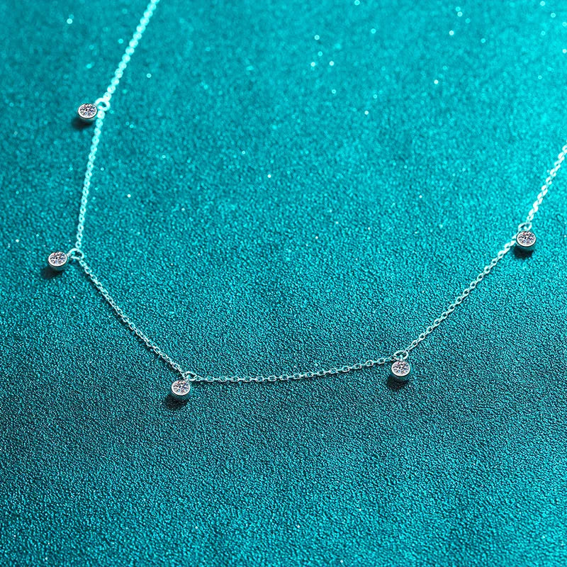 Luxury D Color Full 3/3.5mm Round Bubble Moissanite Diamond Tennis Necklace for Women Party S925 Silver 2-Layer Neck Chain