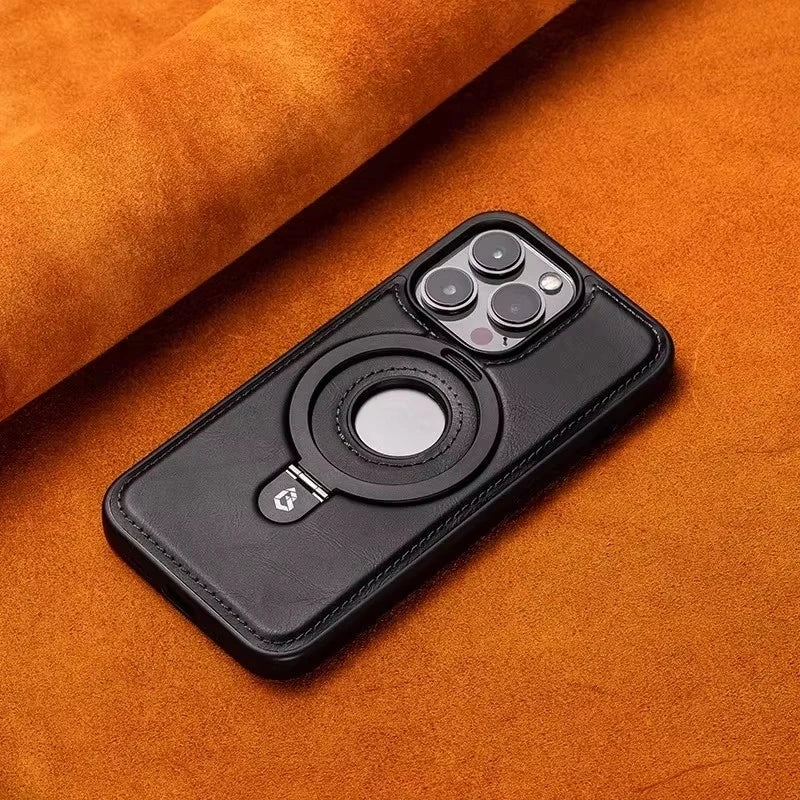 Luxury Leather Magnetic Ring Holder Magsafe Phone Case For iPhone 17 16 15 14 13 Pro Max Plus Wireless Charging Shockproof Cover