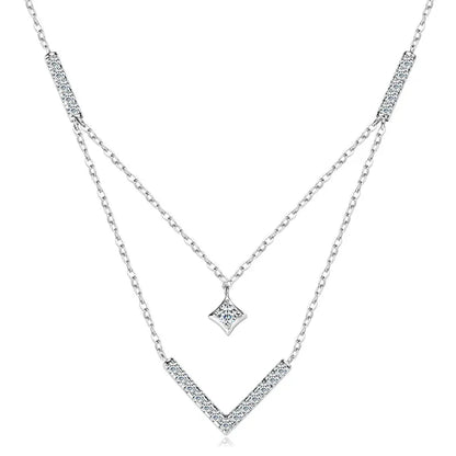 Sparkling 3mm&1.8mm Round Moissanite Necklace 925 Sterling Silver Fashion V-Shape Necklaces for Women Fine Jewelry Gift