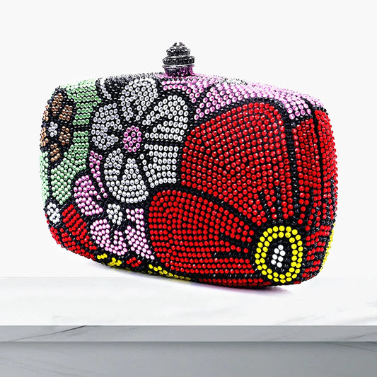 Women's Multi-Flower Rhinestone Clutch Luxury Diamond Wedding Purse Crystal Dinner Handbag Designer Party Stones Minaudiere Bag