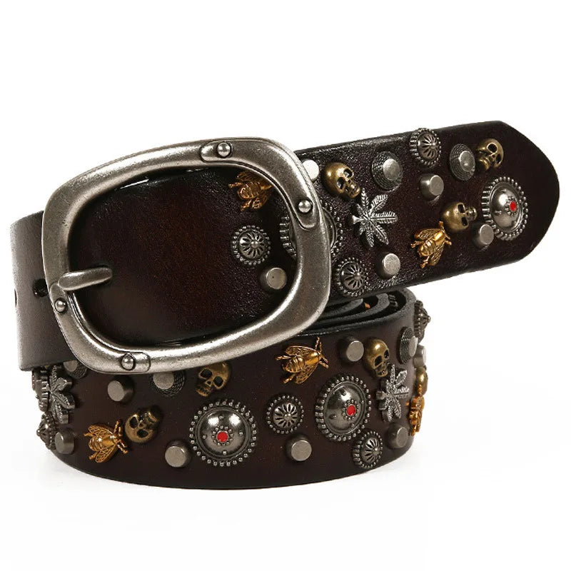 3.8CM Male Top Layer Luxury Designers Cowskin Genuine Leather Belts Men Alloy Pin Buckle Rivets Belt Casual Belt for Jeans