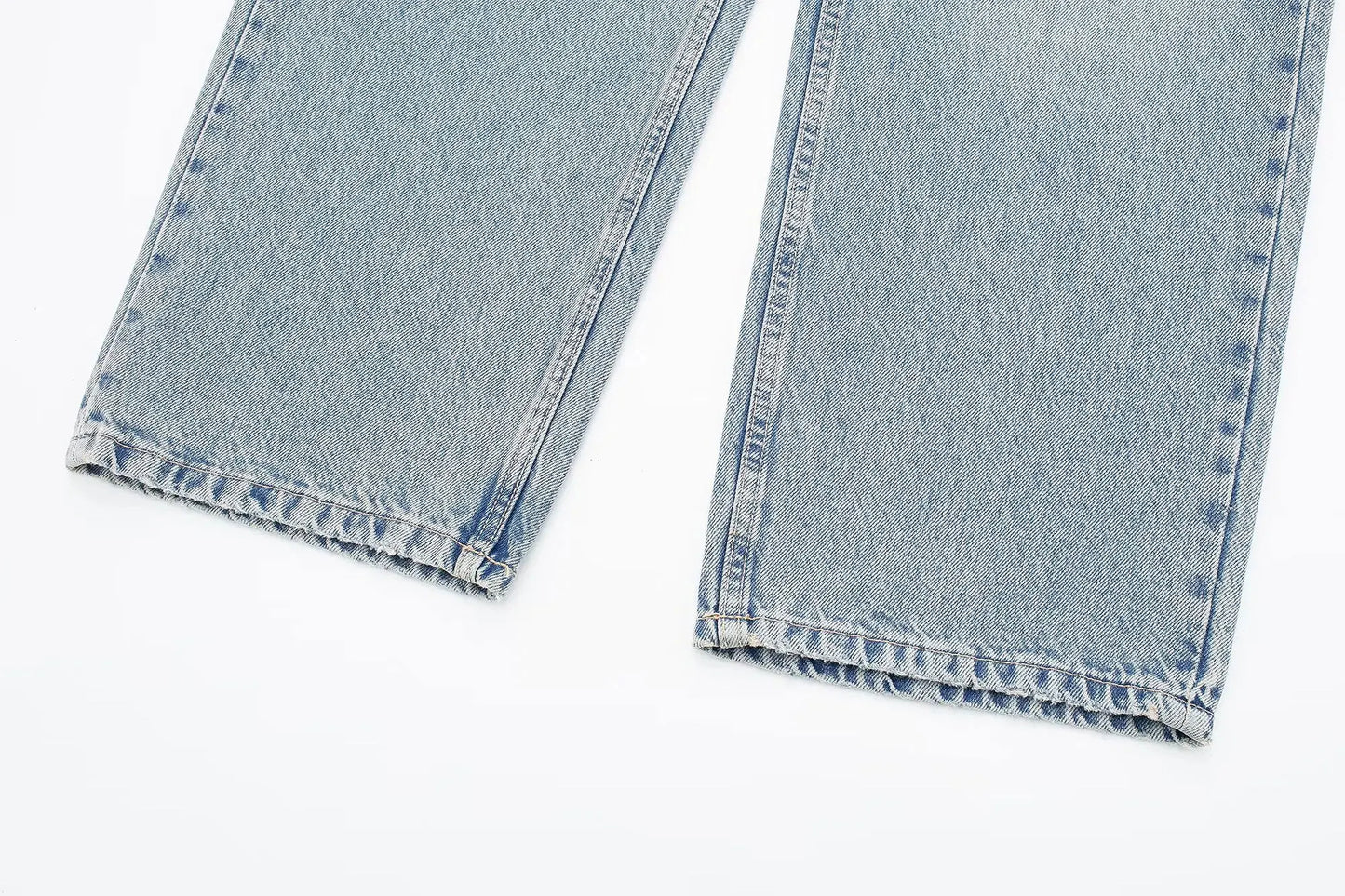 2024 Women's Street Fashion Denim Blue Jeans Distressed Patchwork High Waist Zipper Fly Ripped Retro Long Pants