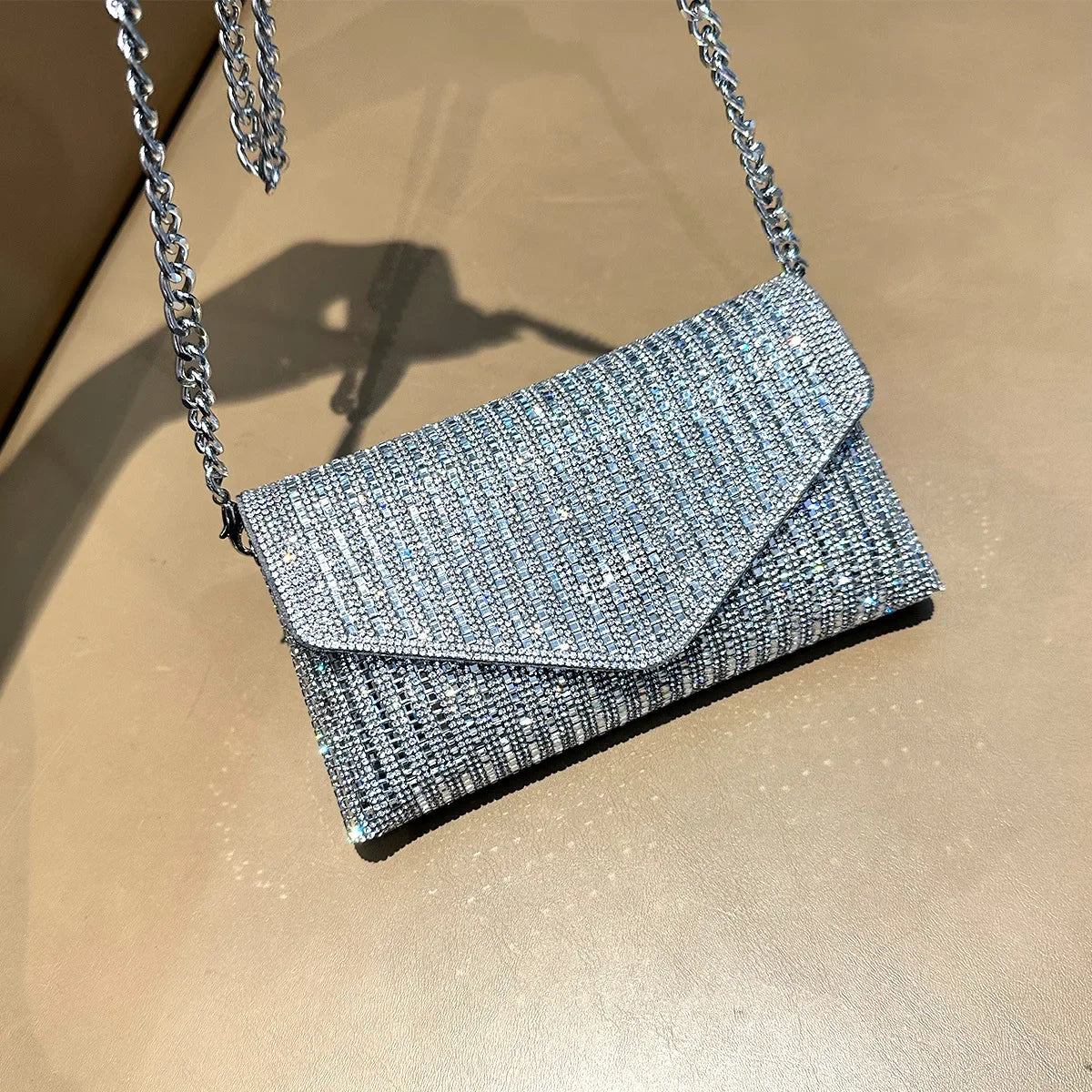Rhinestones Bag for Women 2024 Mini Purses and Handbags Clutch Wallets Ladies PU Leather Chain Party Evening Shoulder Bag