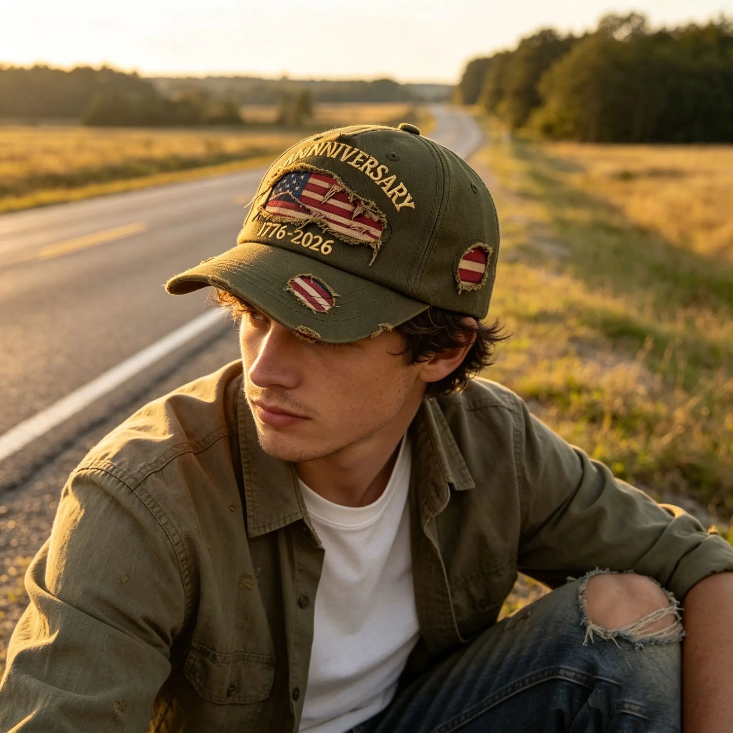 Vintage Distressed American Flag Baseball Cap, 1776-2026 250th Anniversary USA Patriotic Hat, Adjustable Curved Brim Washed Trucker Cap for Men Women