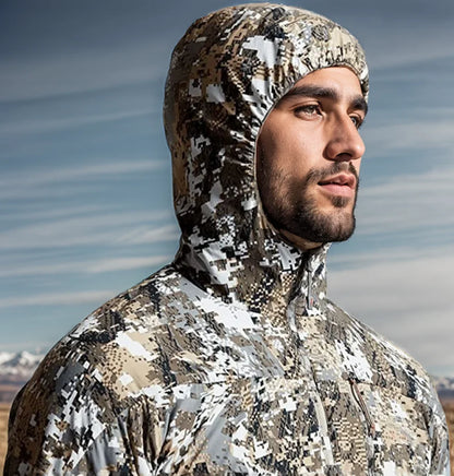 Men's Stretch Camouflage Jacket, Hunting Pullover, Light Nylon Fabric Printed Plush Lining Hoodie