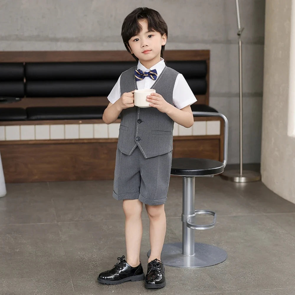 Formal Elegant Boys Suits 2 Pieces Vest Short Pants With Bow-tie School Choir Performance,Fast Ship Comfortable Suit Set