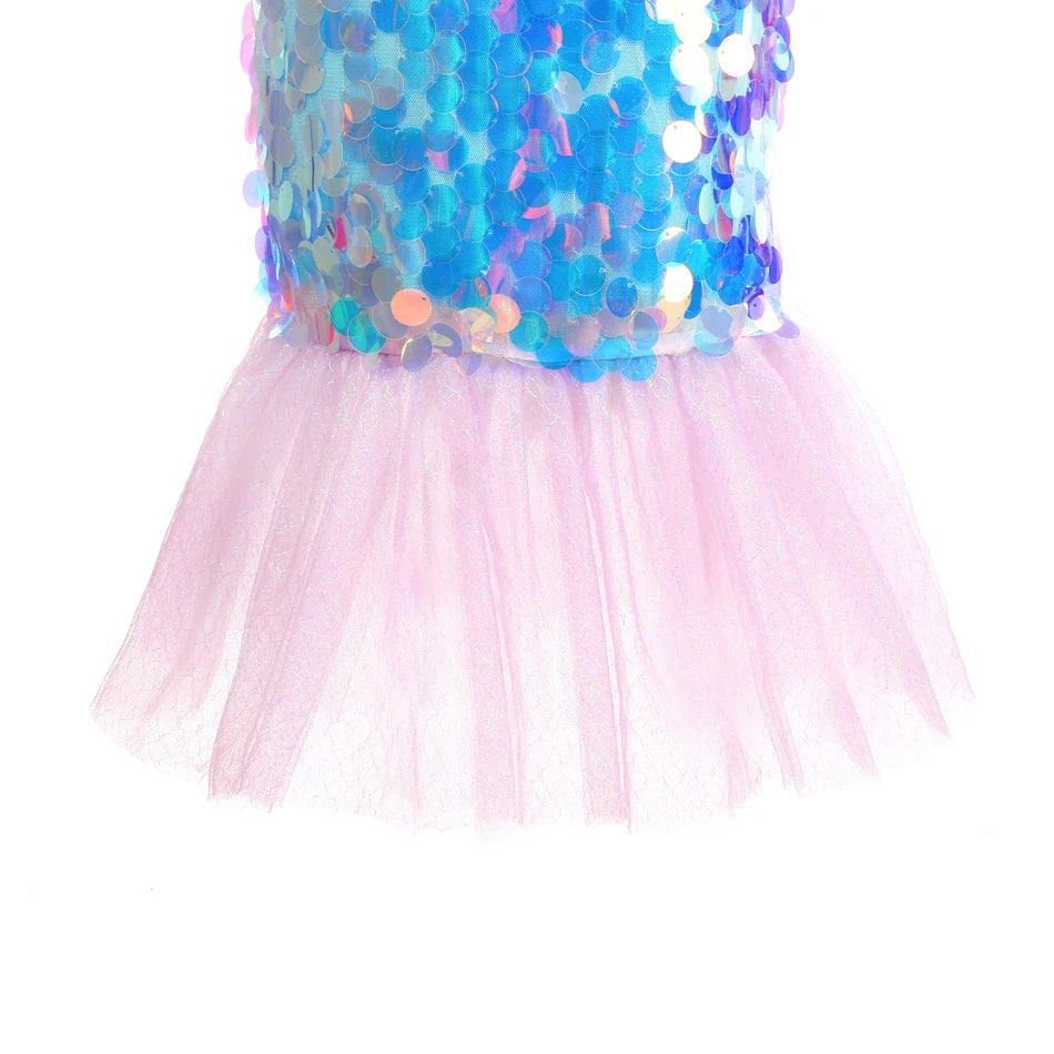 Mermaid Dress for Girl Charm Princess Cosplay Sequin Bling Costume for Kids Girl Fish Beauty Birthday Party Halloween Clothing