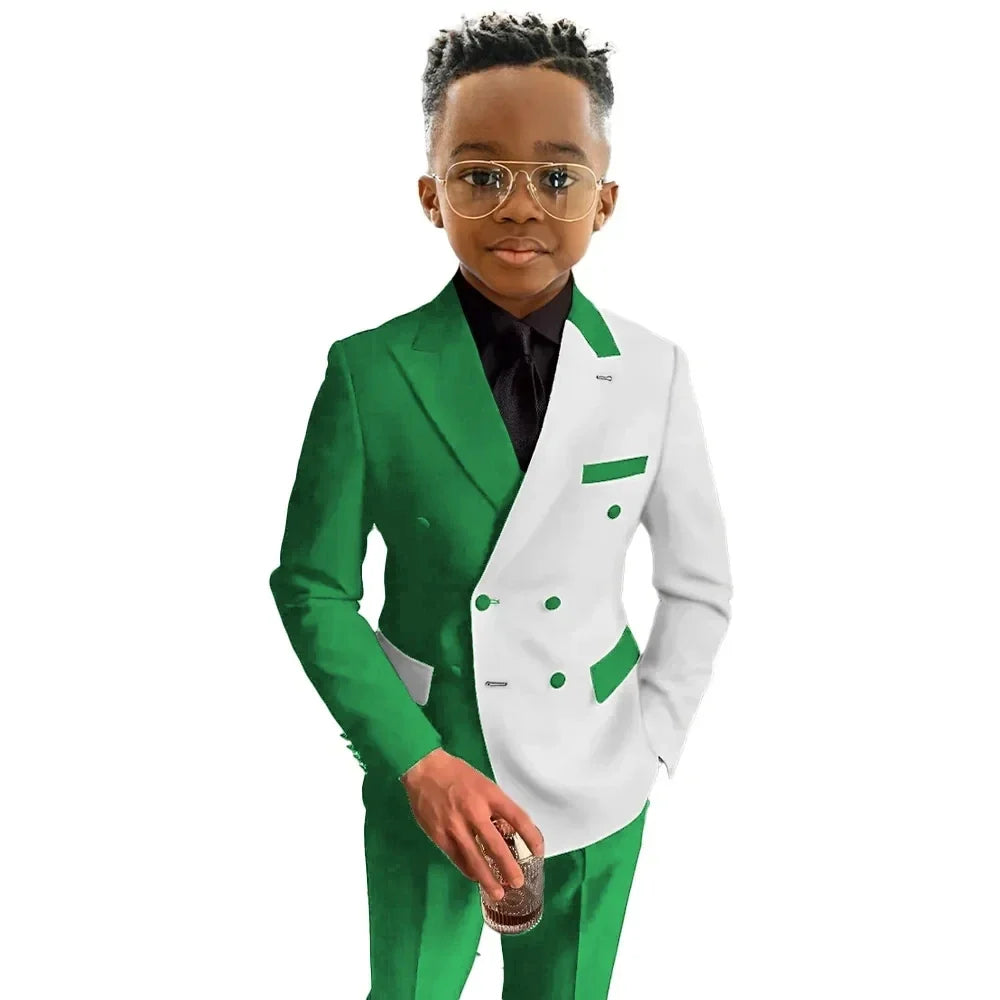New Colour-blocked Boys Suit 2 Pieces Blazer Pants For Wedding Party Guest Formal Slim Fit Child Suit Set For Piano Performance
