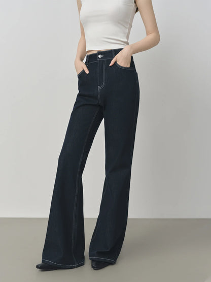 Elastic Waist Straight Slim Flared Jeans for Women 2025 Autumn New Arrival Y2K Chic Style Cotton Soft Jeans 25FS13143