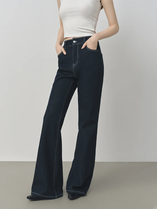 Elastic Waist Straight Slim Flared Jeans for Women 2025 Autumn New Arrival Y2K Chic Style Cotton Soft Jeans 25FS13143
