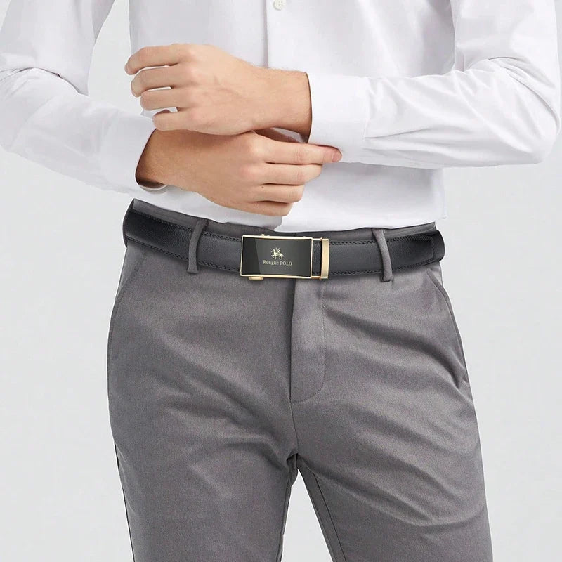 Men’s Black Leather Belt, Genuine Leather Adjustable Buckle, Business and Casual Dress Belt, Stylish Waist Belt