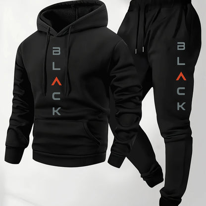 Mens soft comfortable Boston print hooded sweatshirt sweatpants set eco-friendly thin velvet warm autumn winter hoodies