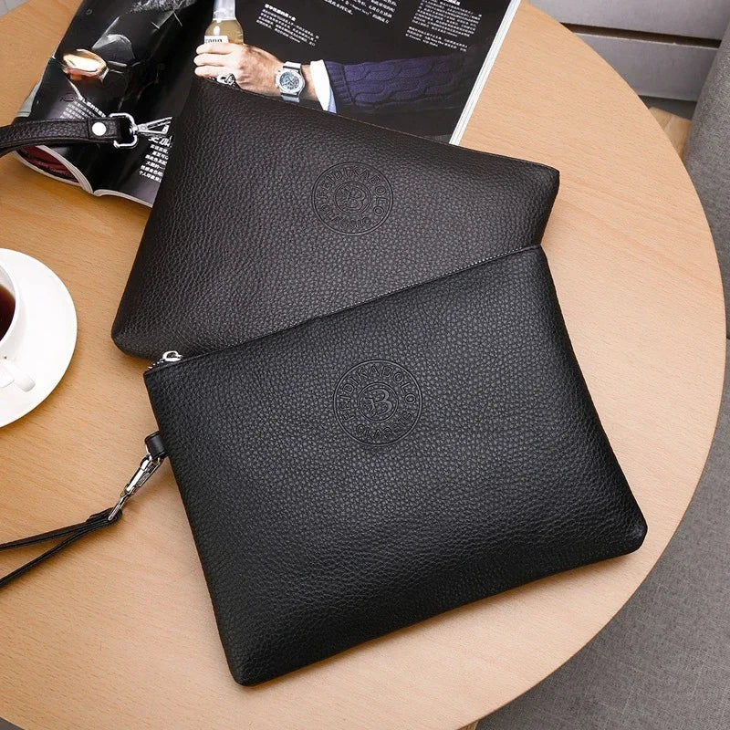 Nouvelle Pochette pour Homme Style Business Grand Portefeuille en Cuir PU Souple Homme avec Dragonne Sac Élégant Décontracté et Tendance Sac à Main Pochette Homme