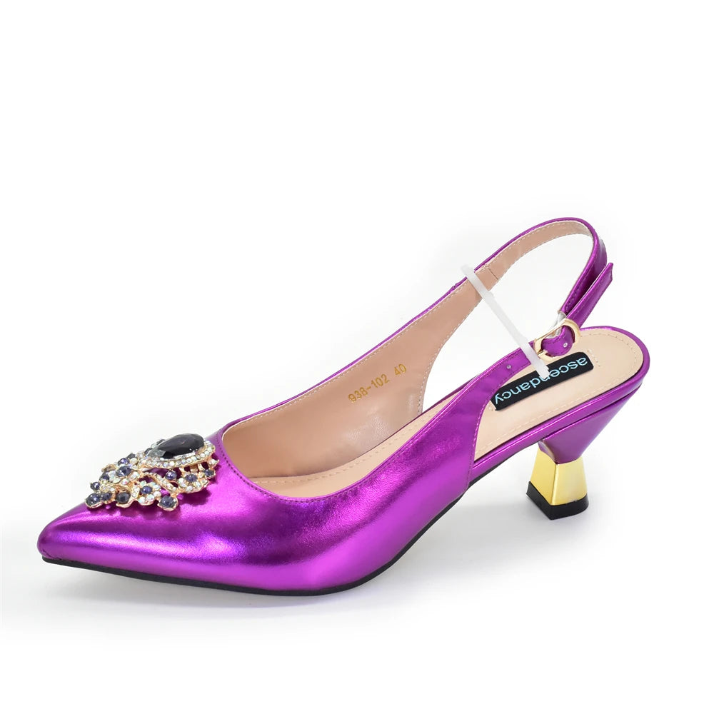 New Arrival Pointed Toe Heels for Women 2026 Elegant Party Diamond Pumps Italian Shoes and Bags Matching Set with Rhinestone