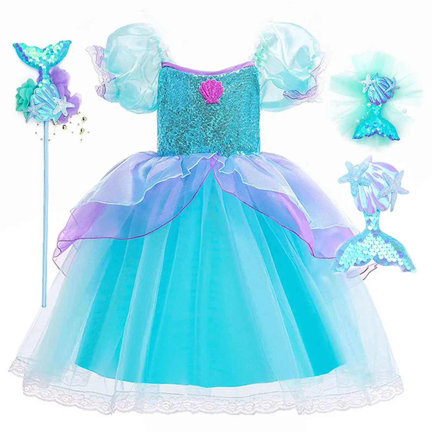 Summer Girl Mermaid Dress For Children Birthday Party Princess Cosplay Costume Ariel Halloween Fantasy Dress Summer Elegant Gown