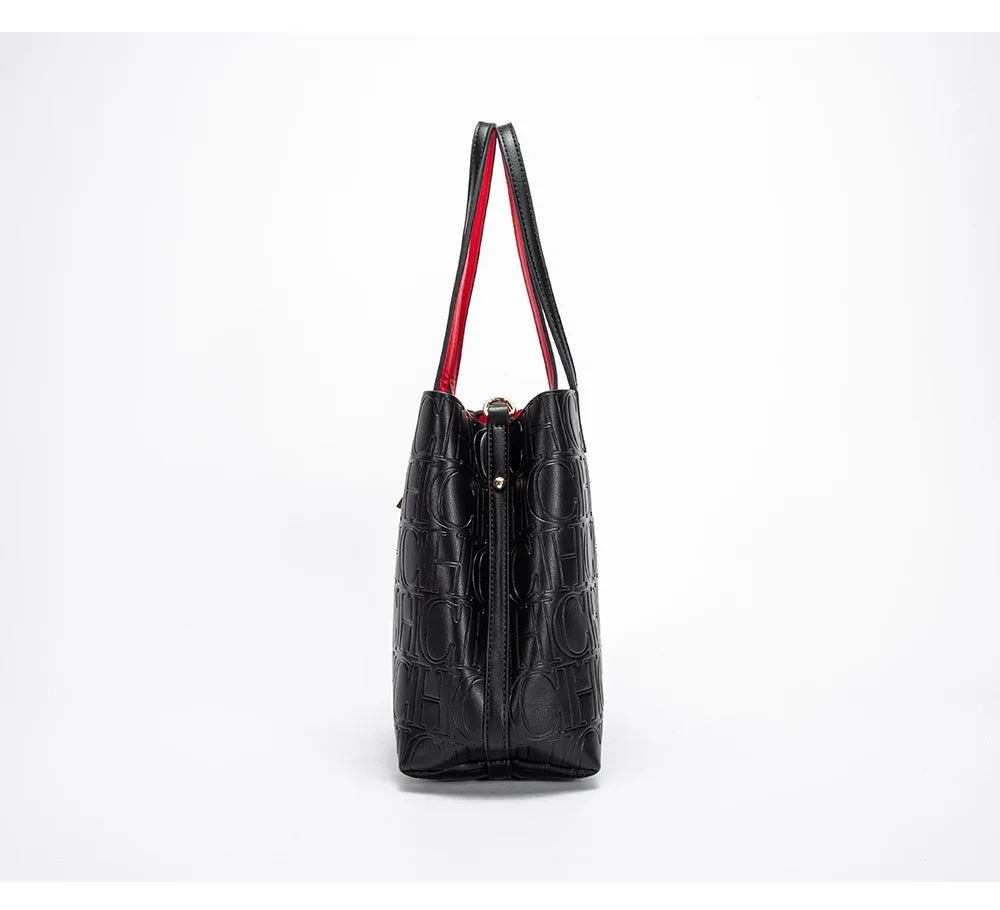 Women's Large Capacity Embossed Shoulder Bag Solid Color with Simple Texture Minimalist Design 2026 Trendy Fashion Commute