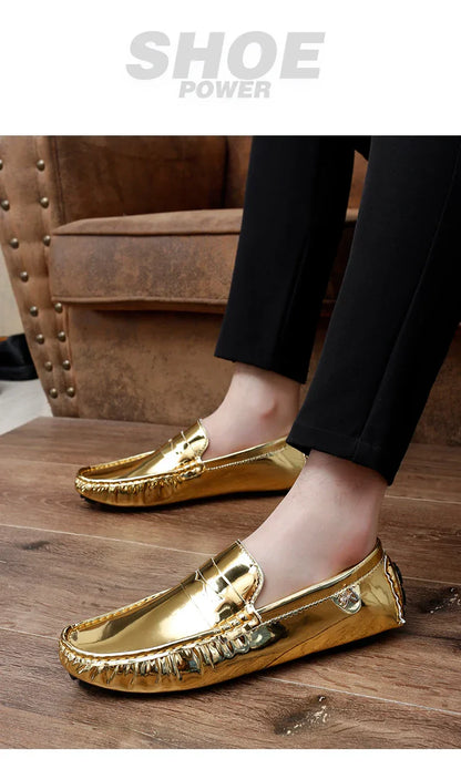 Patent Leather Beanie Shoes Men's New Spring and Summer Large Size Patent Leather Casual British Leather Shoes Women's Slip-On Lazy Casual Shoes Handmade Shoes