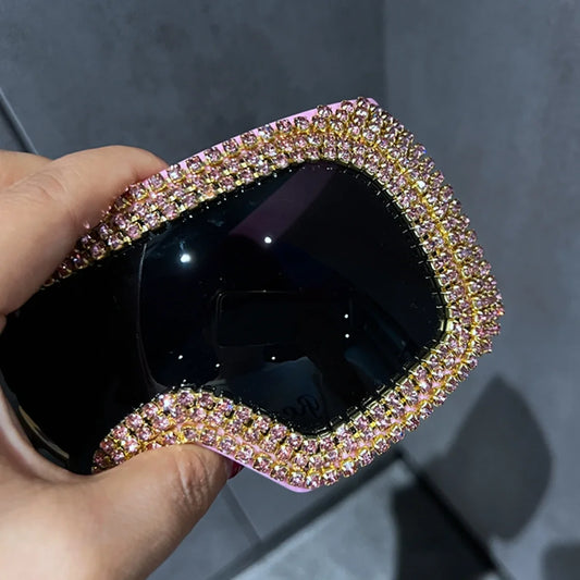 Oversized Punk One-piece Goggle Sunglasses Women Luxury Rhinestones Sunglasses For Men Female Shades Eyewear gafas de sol