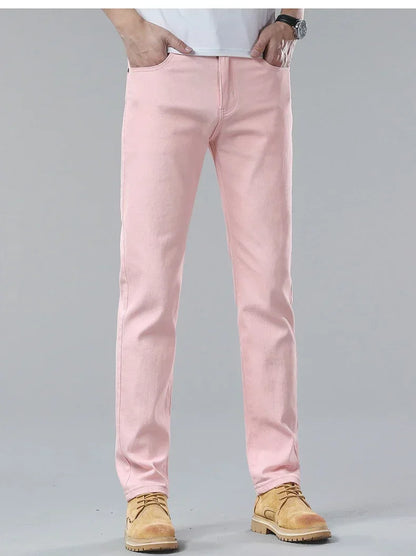 98% Cotton 4 Colors Stretchy Jeans Men's Mid-waist Straight Pencil Denim Trousers Brand Clothing Personality Fashion Male Pants