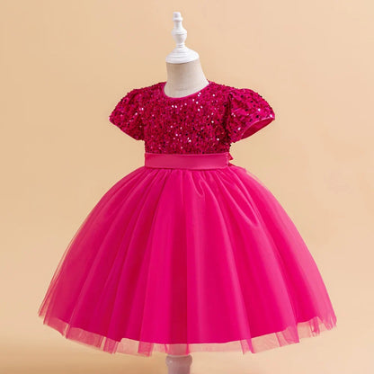 Summer Sequins Bow Party Dress For Girl Christmas Costume Elegant Wedding Princess Girls Dresses Lace Birthday Prom Gown Evening
