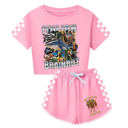 Italian Brainrot Meme Clothes Kids Cartoon Tung Sahur Pajama Sets Boys Long Sleeve Tops Legging 2pcs Set Girls Casual Sleepwear