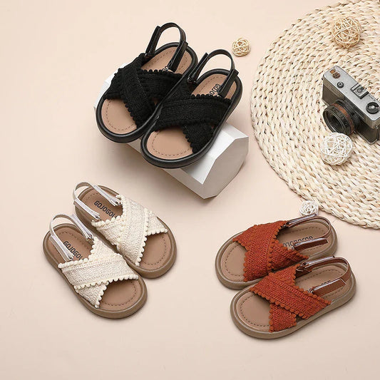 Girls Summer Beach Shoes Ethnic Style Kids Casual Sandals Soft Sole Fashion Children Retro Princess Shoes 2026 Summer New 21-37